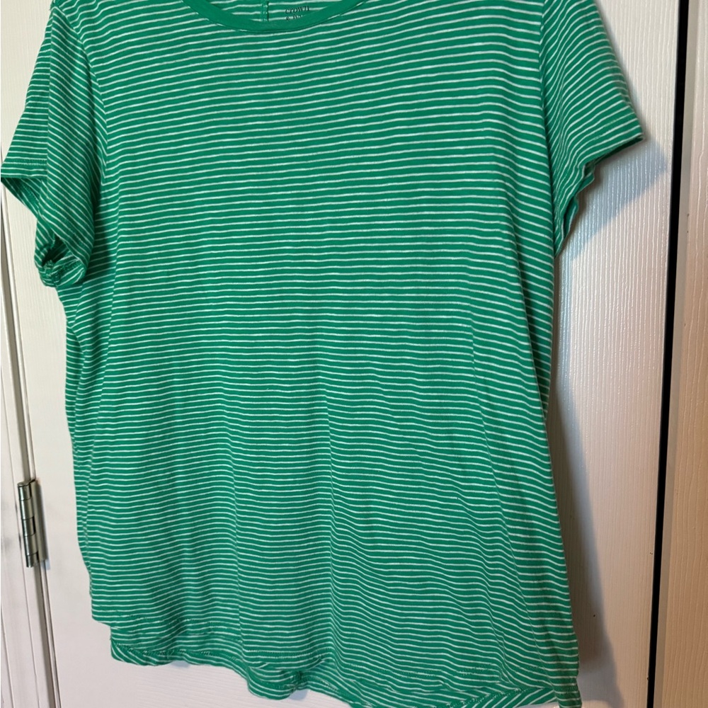 Crown & Ivy Women’s Top Green/White small stripes Plus Size 1X
